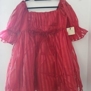 Unique Vintage Scarlet Striped Mini Dress